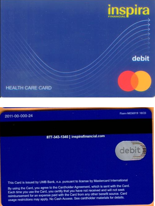 Example of blue Inspira Financial debit card. 
