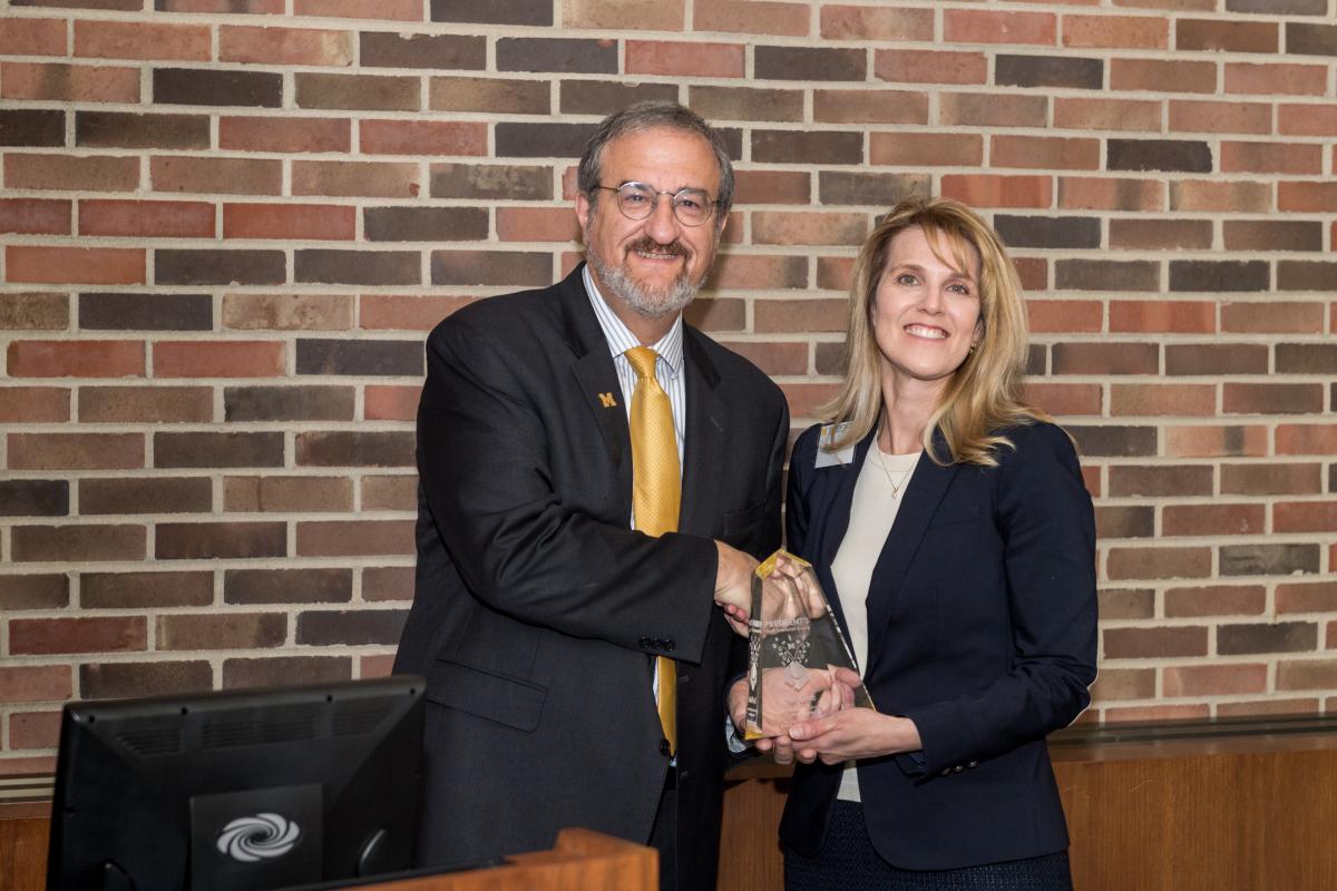 President Schlissel (left) with individual award winner Teri Grieb