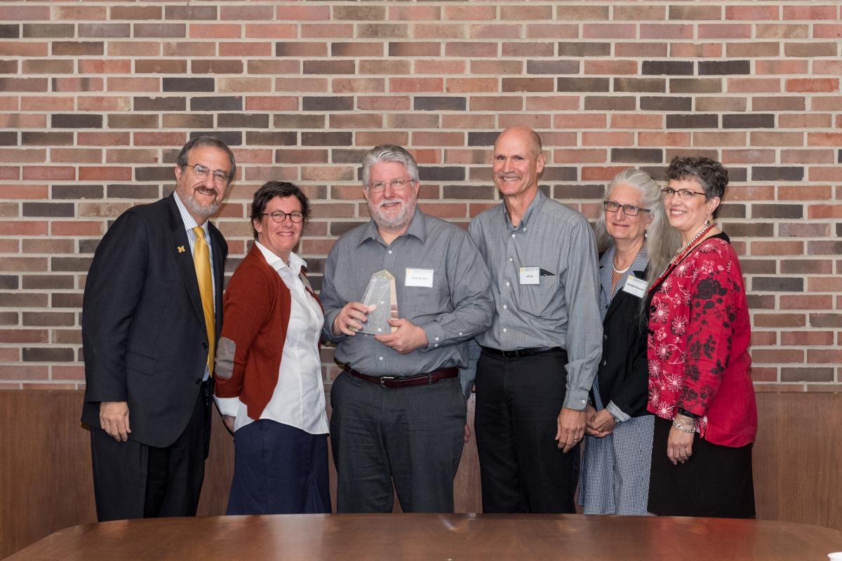 From left President Schlissel, Victoria K. Green, Chris Mueller, Jeff Dils, MaryBeth Steunkel, Monika R. Dressler