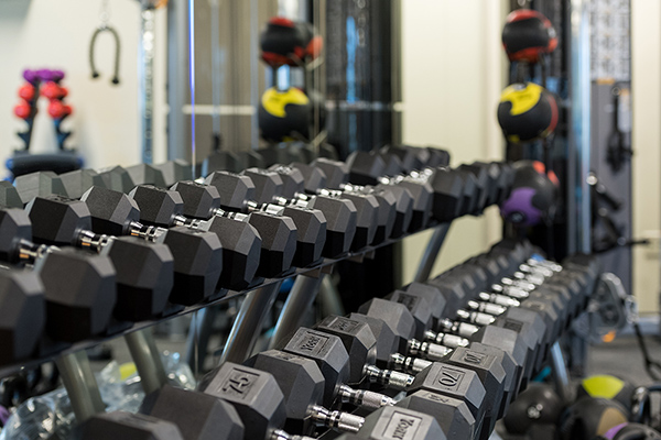 Free weights at the U-H South Wellness Center