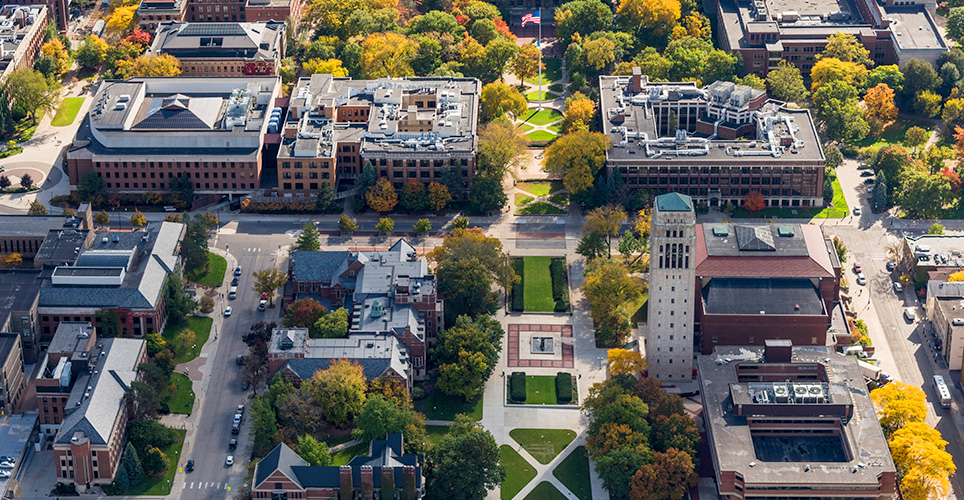 aerial view of U-M campus