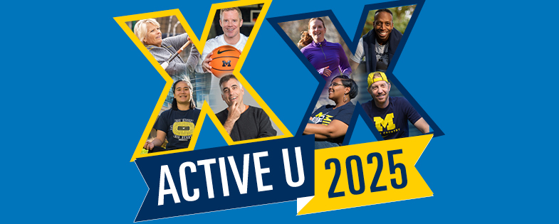 Active U 2025 with collage of people in two Xs