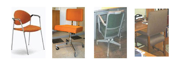 Multiple chairs with poor ergonomics.