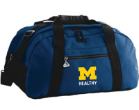 blue duffle bag with MHealthy logo