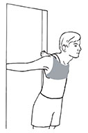 Illustration of a chest pec stretch using a doorway