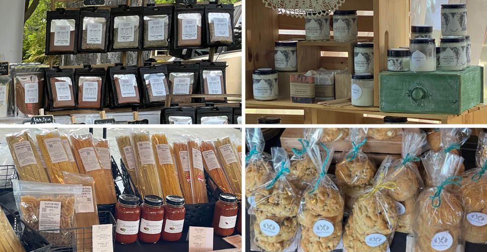 spices, cookies, pasta and sauces and candles