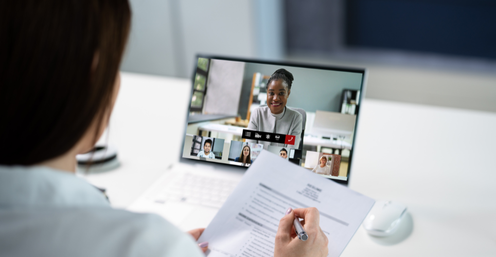 Person interviewing a candidate virtually 