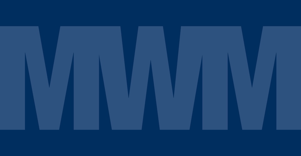 Blue field with light blue "MWM" representing the acronym of Mental Wellness Mondays