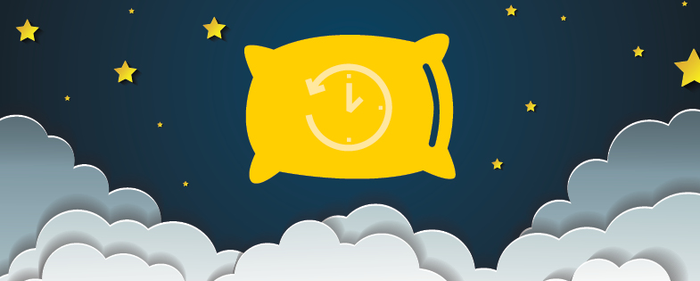 illustration of pillow with clock inside with a night time background