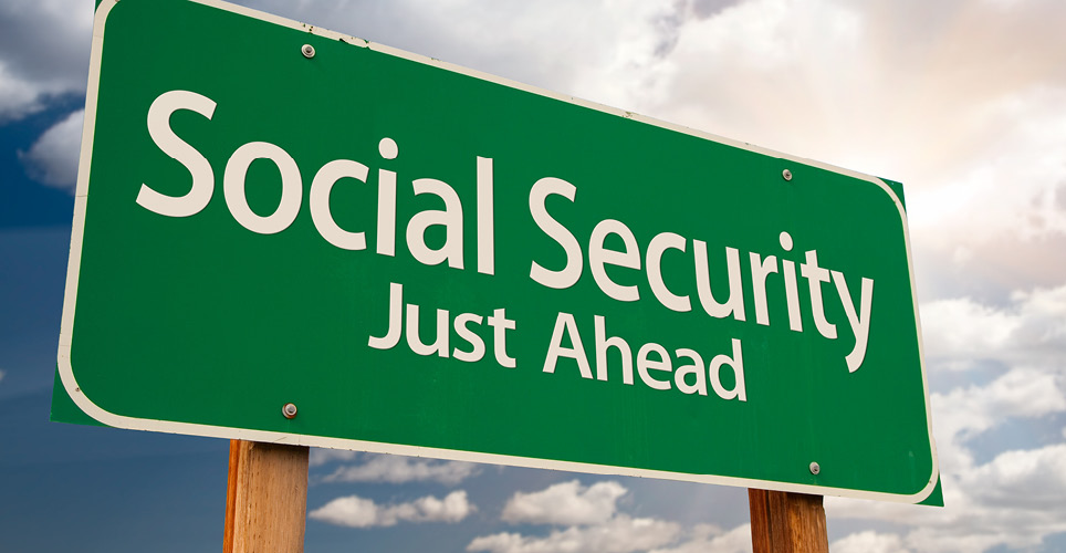 Road sign with "Social Security just ahead" on it