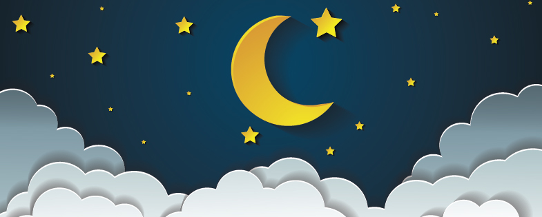 illustration of clouds, moon and stars at night