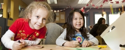 Preschool girls working on an art activity