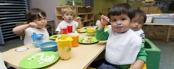 Children enjoying breakfast