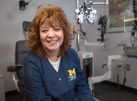 Gretchen Ford sitting in an eye doctor office