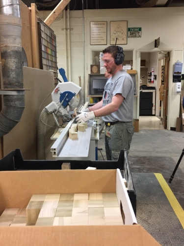 Mike Mattila cuts blocks out of poplar as gifts 