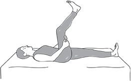 Illustration of a woman laying down performing the Supine Hamstring Stretch