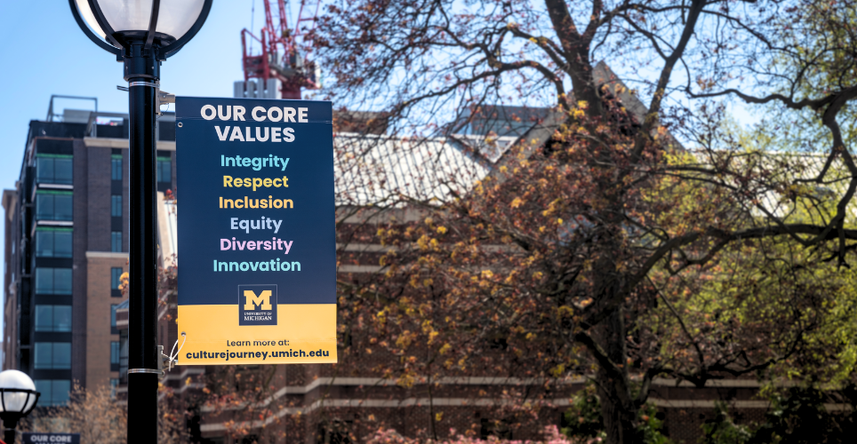 Banner of U-M Values on campus
