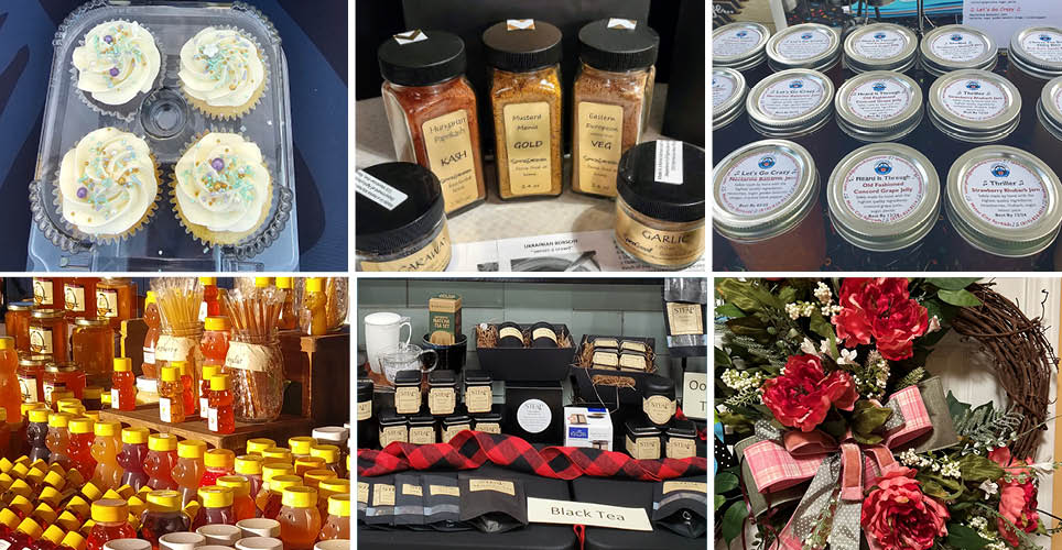 pastries, honey, spices, and other market items